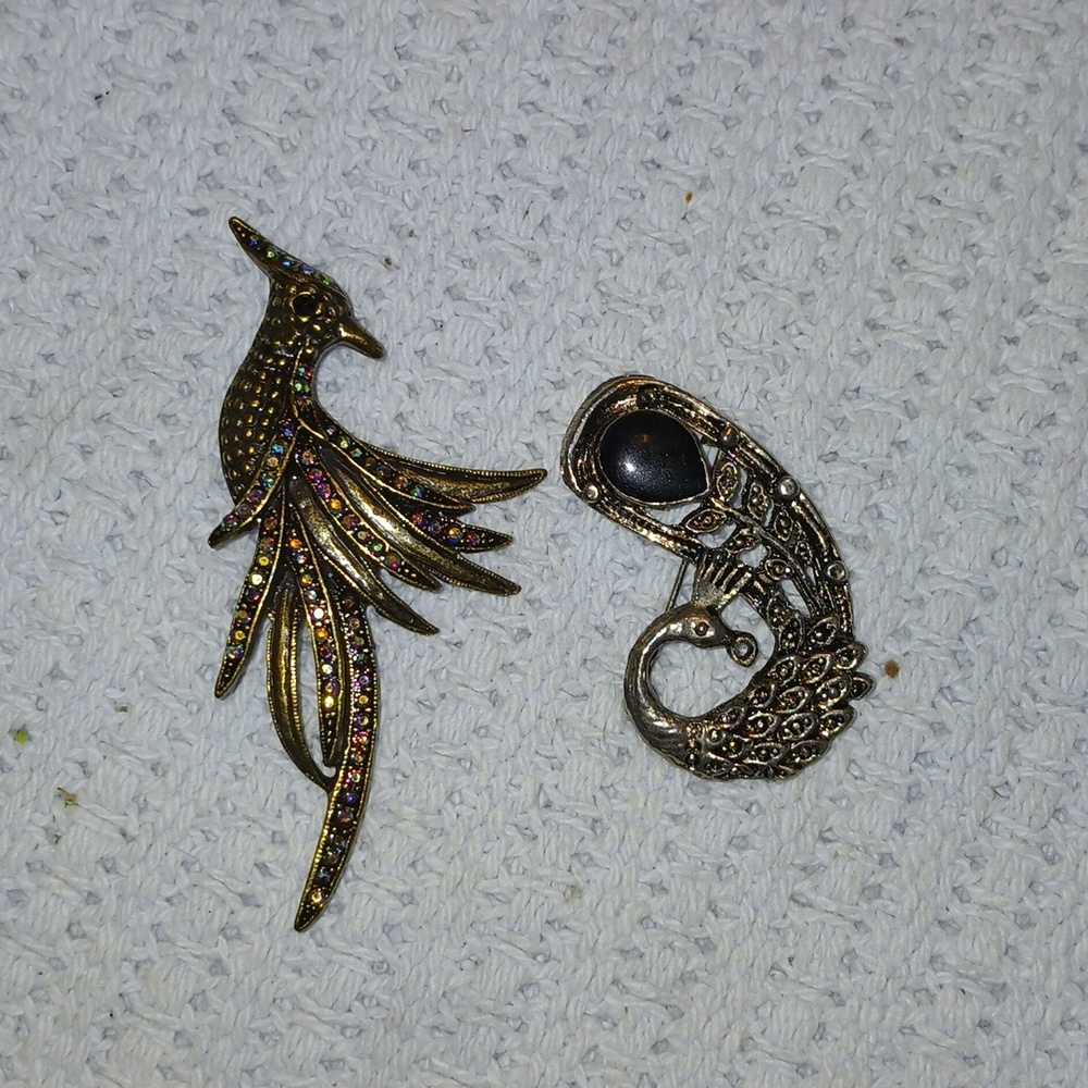 Gold and Silver Bird Brooch/ Pendant Set